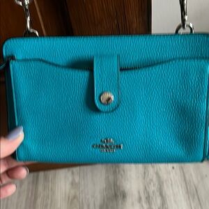 Coach Turquoise Blue Crossbody Bag with Pebbled Leather